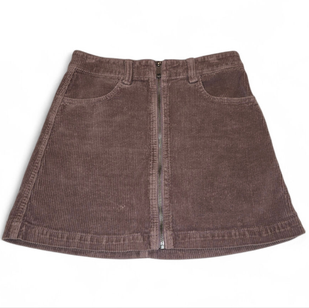 American Eagle Super Hi-Rise Brown Zip Front Corduroy Skirt